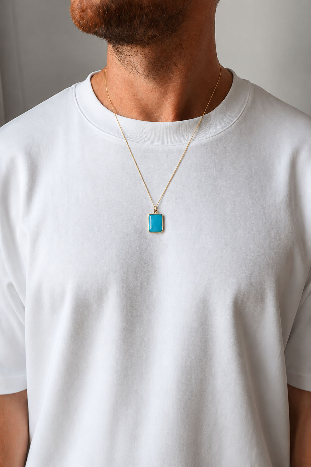 Blue Chalcedony Pendant - Gold