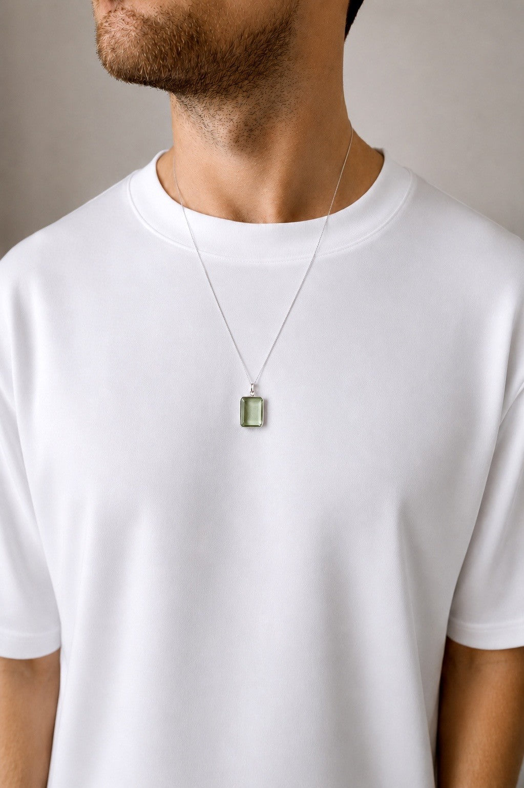 Olive Quartz Pendant - Silver