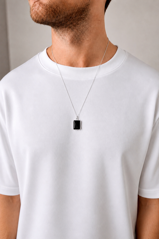 Black Onyx Pendant - Silver