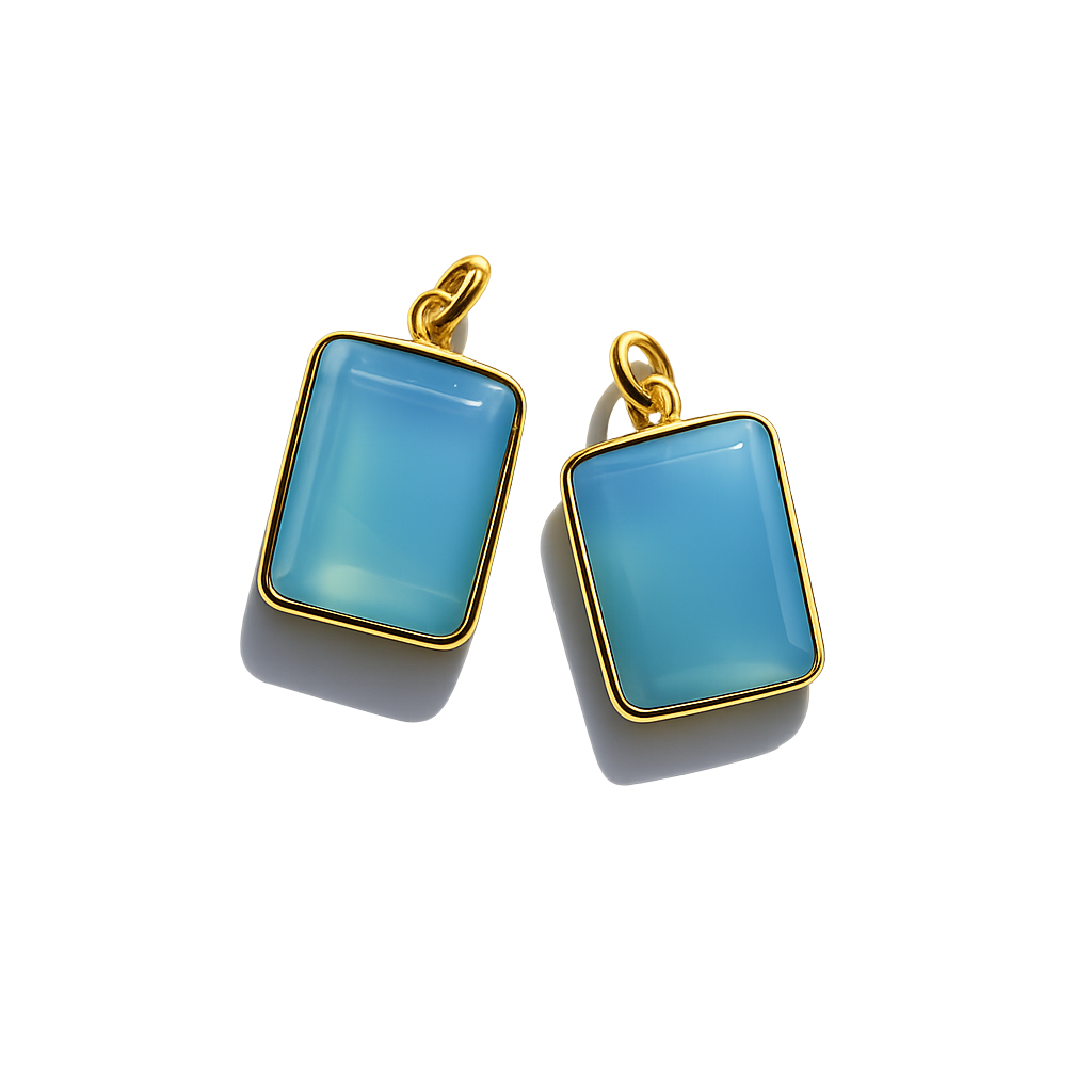 Blue Chalcedony Pendant - Gold
