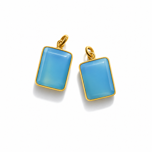 Blue Chalcedony Pendant - Gold