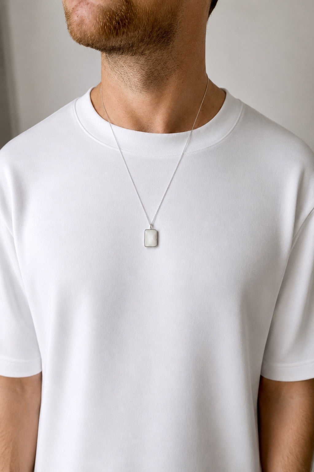 White Moonstone Pendant - Silver